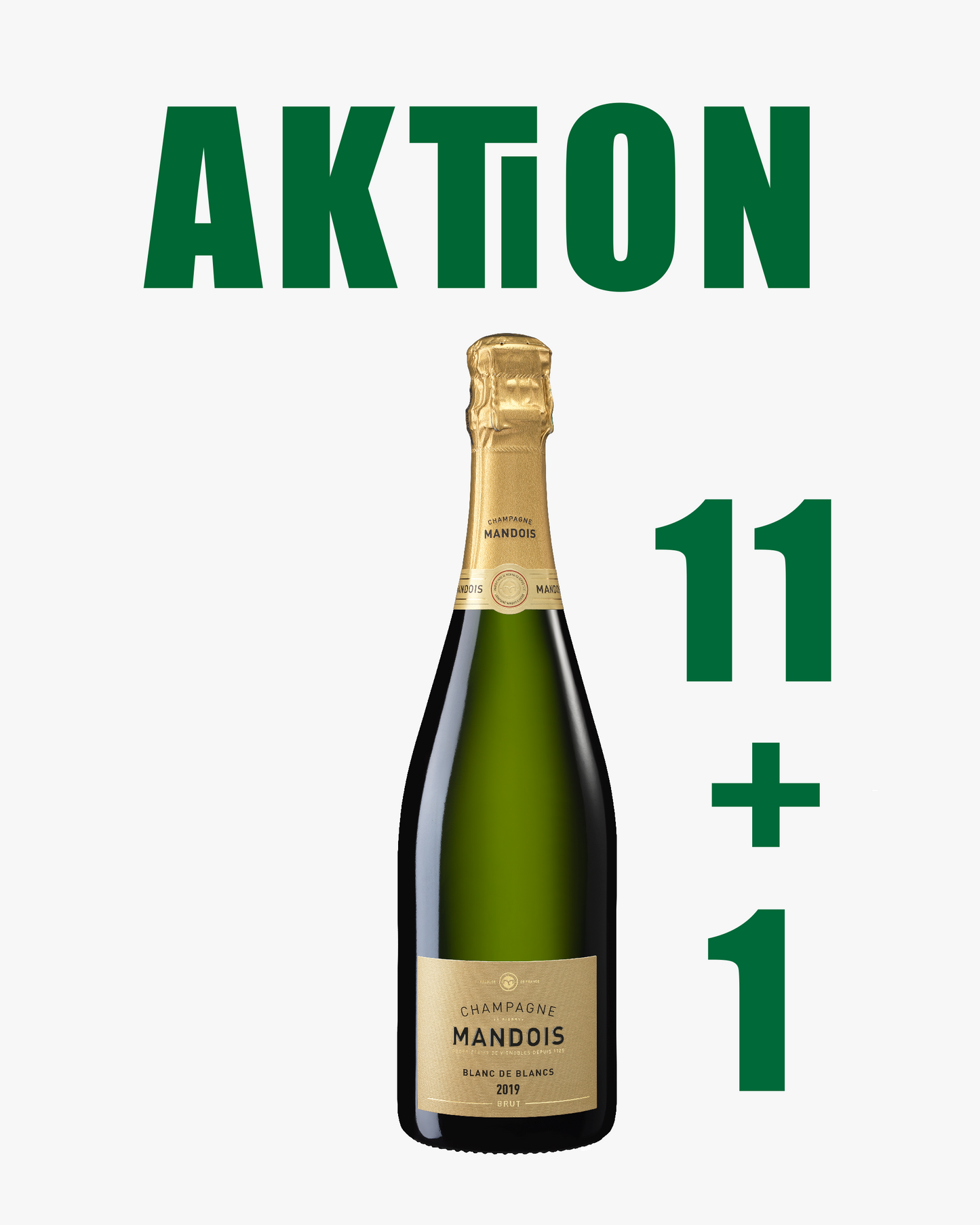 AKTION 11+1: 12x Champagne Mandois Blanc de Blancs Brut mit Jahrgang 2019
